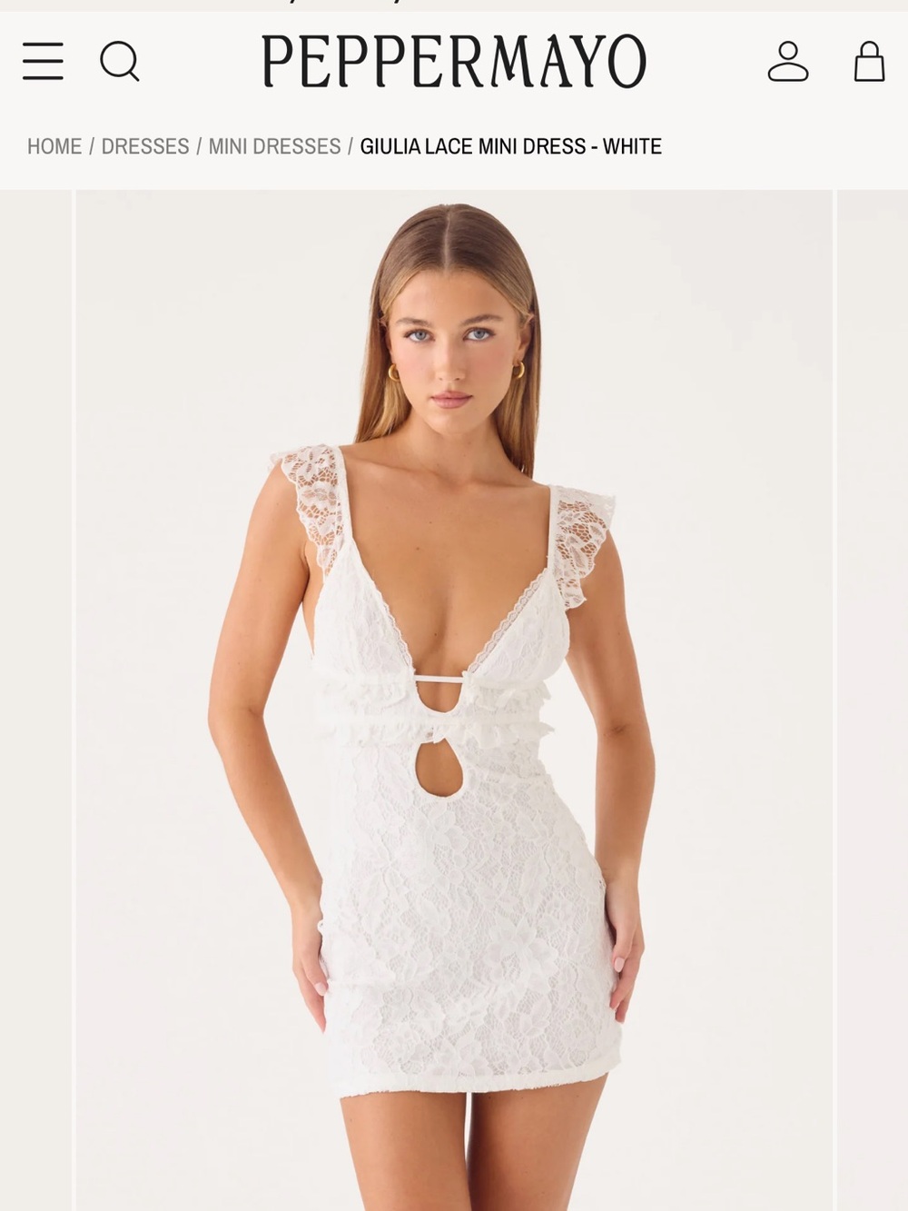 Peppermayo White Lace Cutout Mini Dress